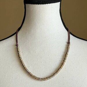 J. Jill - Metal Gold-tone Bead and Brown Cord Necklace